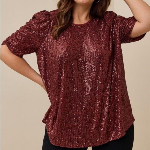 torrid Tops - Sequin Ruched Sleeve Top